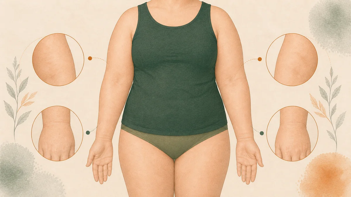 Illustration showing the typical lipedema arm distribution pattern from shoulders to wrists with the wrist cuff sign